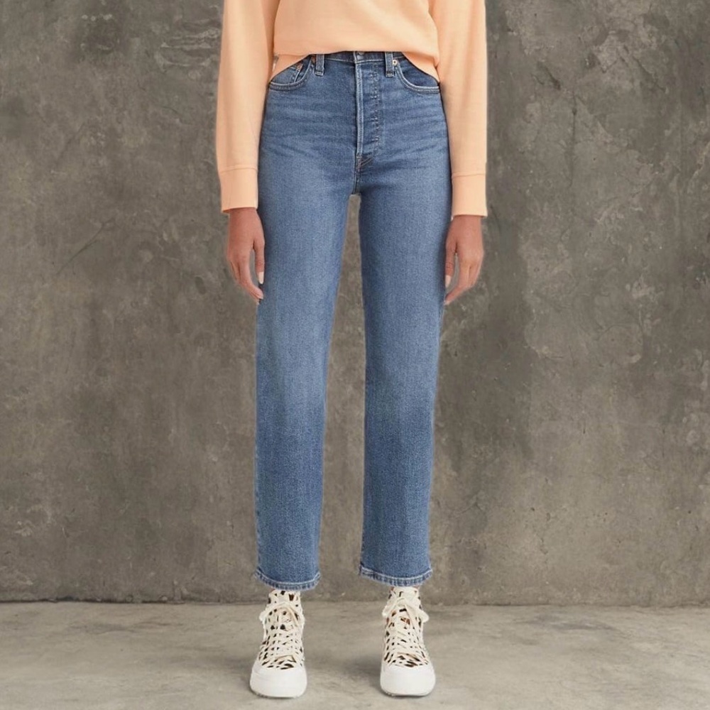 Levi's Ribcage Straight Ankle High-Rise Straight Leg Jeans - Medium Blue Wash